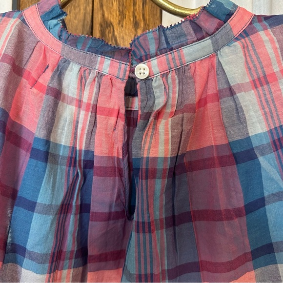 Trovata Birds of Paradis Blue Pink Plaid Carla High Neck Shirt - Picture 8 of 13